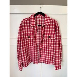 Jodifl red pink plaid shacket size medium